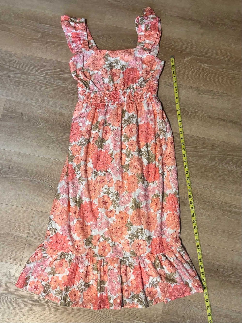 Adelyn Rae Pink Coral Floral Eyelet Midi Dress - Picture 4 of 8